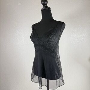 Victoria's Secret Black Cami Lingerie Baby Doll Top Only Sz medium Lace Sheer